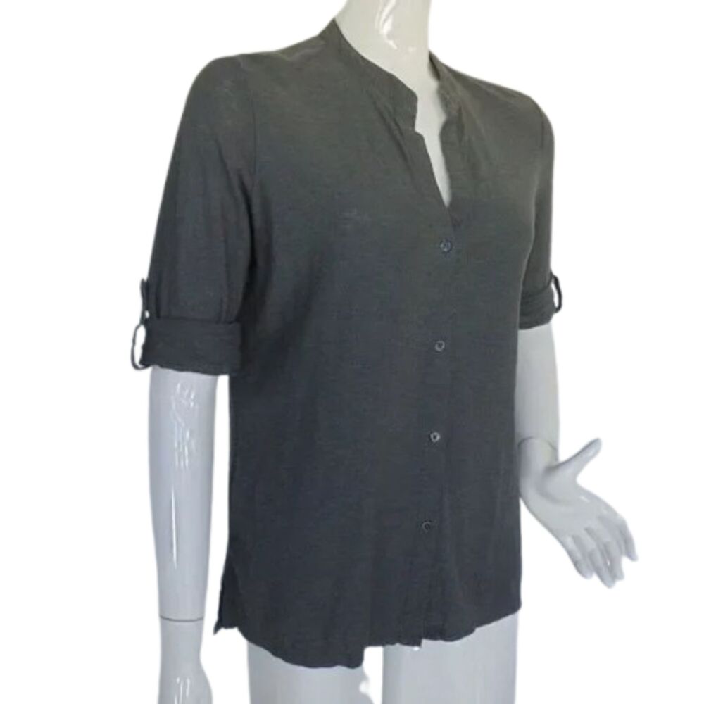 JAMES PERSE Top, 3/L, Button down, jersey, split neck, Slate green, 3/4 Sleeve - Picture 3 of 10